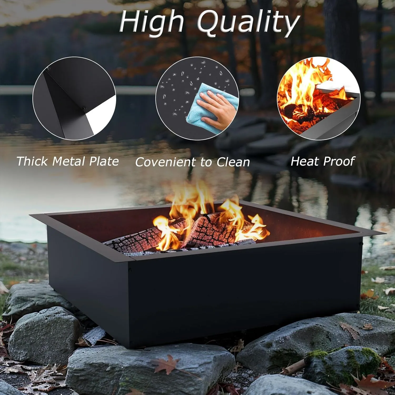 30’ X 36’ Square Fire Pit Ring, Portable Outdoors DIY Square Fire Pit Ring, Easy Installation Ideal for Camping, Backyard