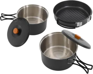 304 Stainless Steel Camping Cookware Set - 3-Piece Outdoor Cooking Kit with Portable Travel Tote Bag - Complete Campfire Cooking Equipment for 2-3 People, Camping Pots and Pans, Hiking, Picnics