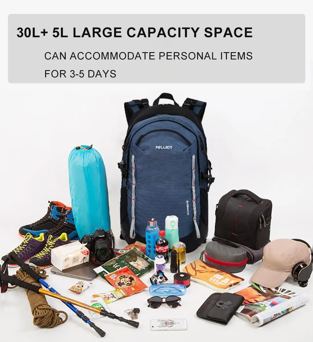 30L Hiking Daypack Waterproof Backpack for Women & Men Hiking Camping Outdoor Travel Day Backpack Pack with Rain Cove,Navy blue