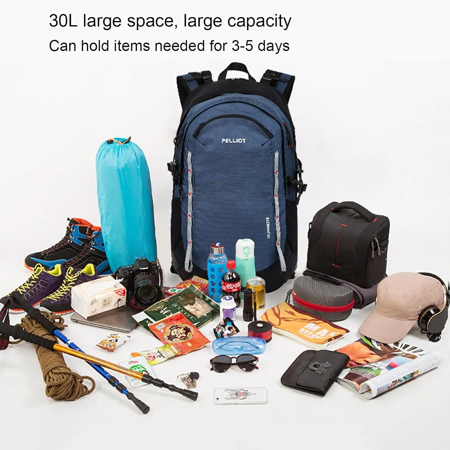 30L Hiking Daypack Waterproof Backpack for Women & Men Hiking Camping Outdoor Travel Day Backpack Pack with Rain Cove,Obsidian black