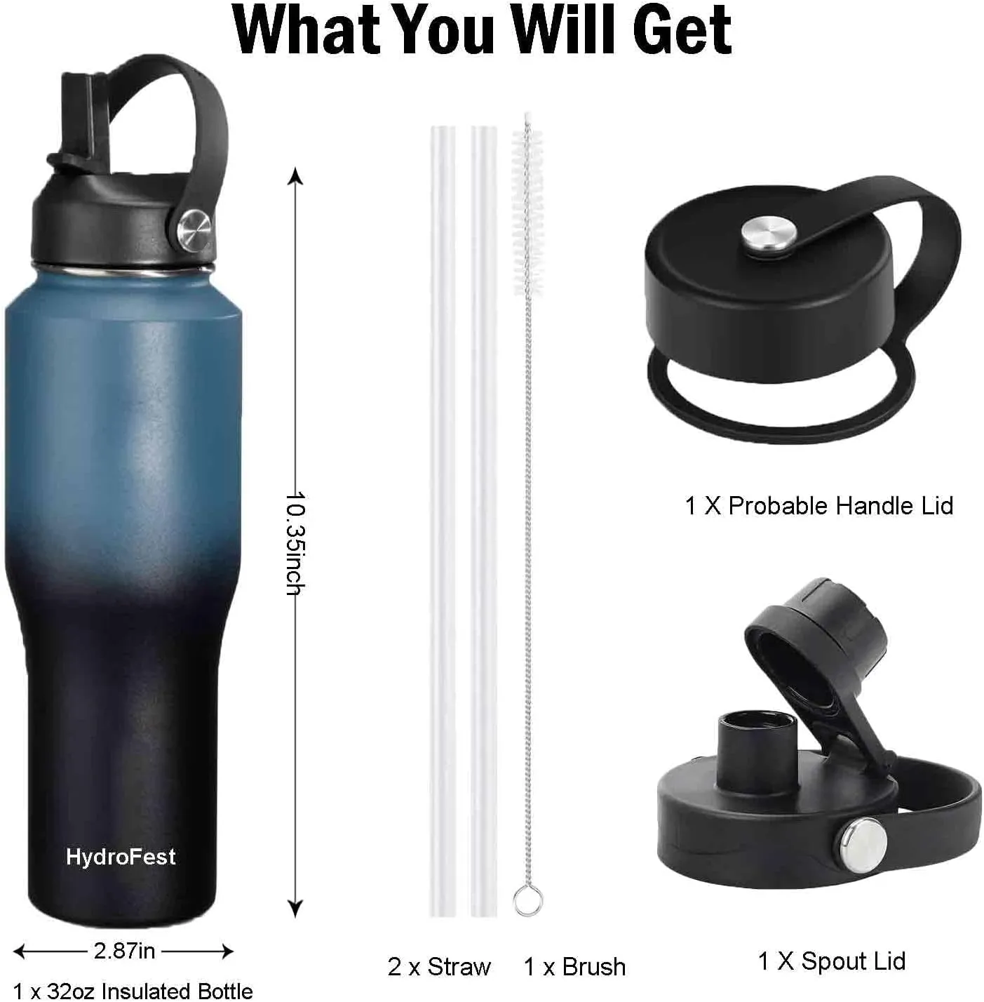 32 oz Insulated Water Bottle with Straw Lid,Vacuum Stainless Steel Kids Water Bottle for School, Double Wall Wide Mouth Leak Proof Travel Reusable Water Bottles BPA Free
