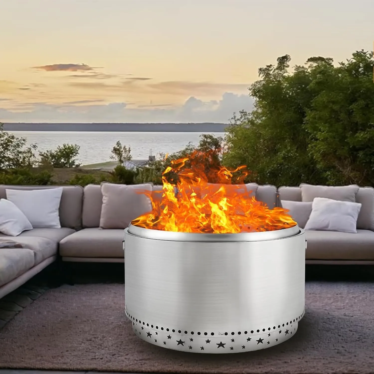 32" Smokeless Fire Pit with Handle, Portable Fire Pit for Camping with Removable Ash Pan, Outdoor Bonfire Pit for Camping, Garden