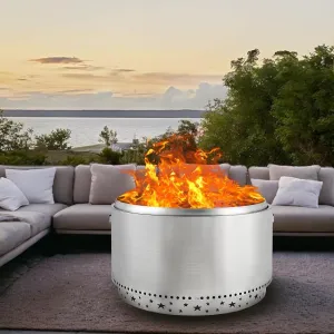 32" Smokeless Fire Pit with Handle, Portable Fire Pit for Camping with Removable Ash Pan, Outdoor Bonfire Pit for Camping, Garden