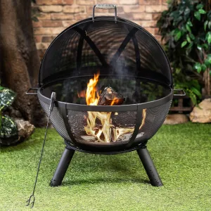 38 Inch Outdoor Sphere Fire Pit - Durable Woodburning Firepits for Outside - Rust & Heat Resistant Portable Fire Pit for Backyard - Patio Fire Pit with Safety Screen and Poker