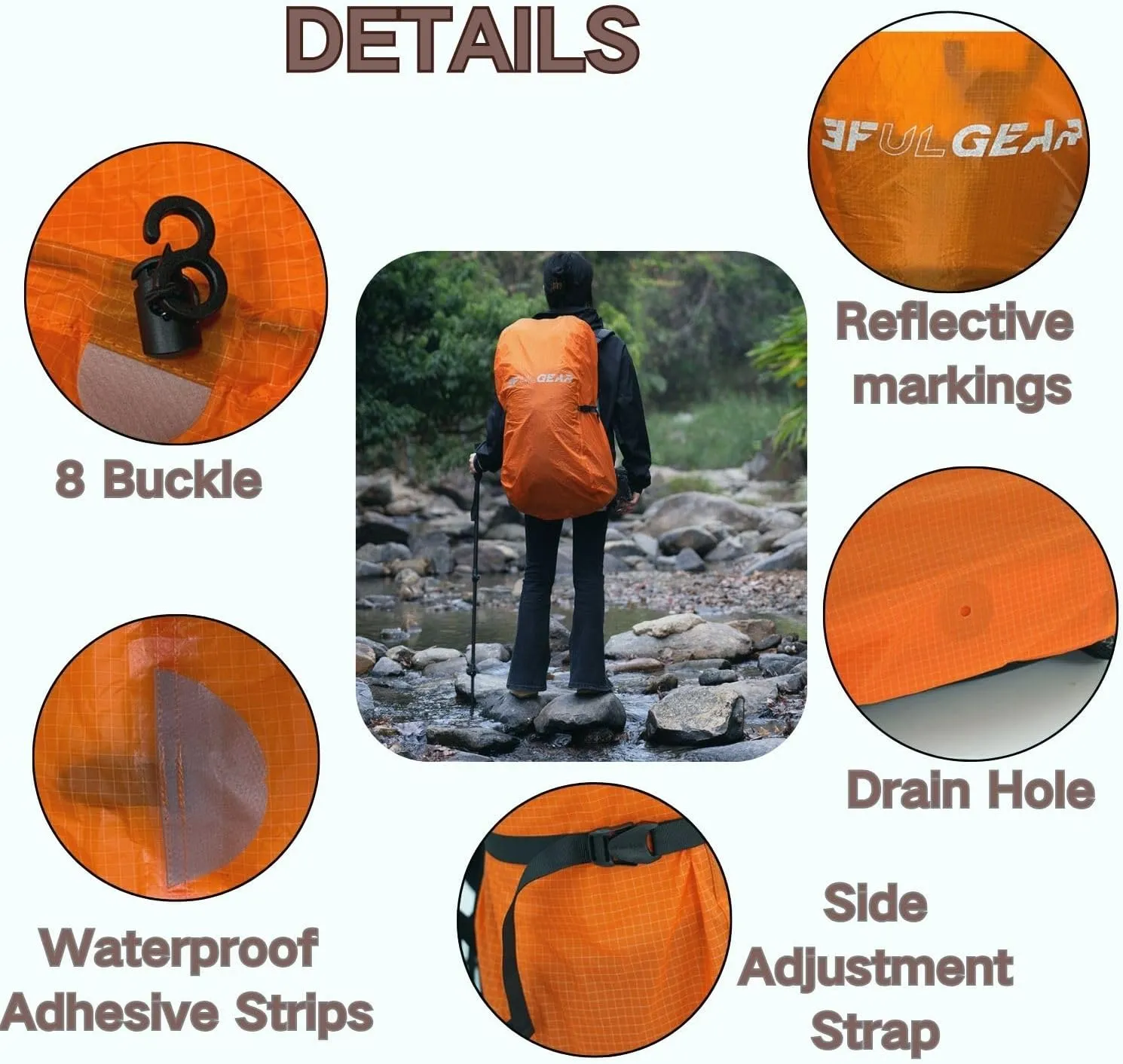 3F UL Gear Waterproof Backpack Rain Cover, Ultralight Backpack Cover with Reflective Strip, UHMWPE& Nylon Material Pack Cover for Hiking Camping Traveling