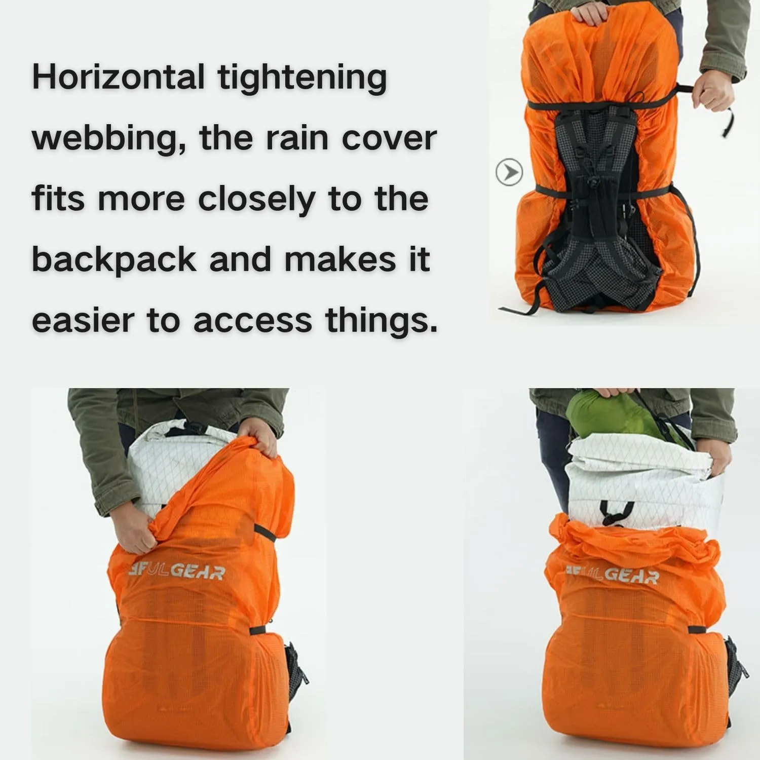 3F UL Gear Waterproof Backpack Rain Cover, Ultralight Backpack Cover with Reflective Strip, UHMWPE& Nylon Material Pack Cover for Hiking Camping Traveling