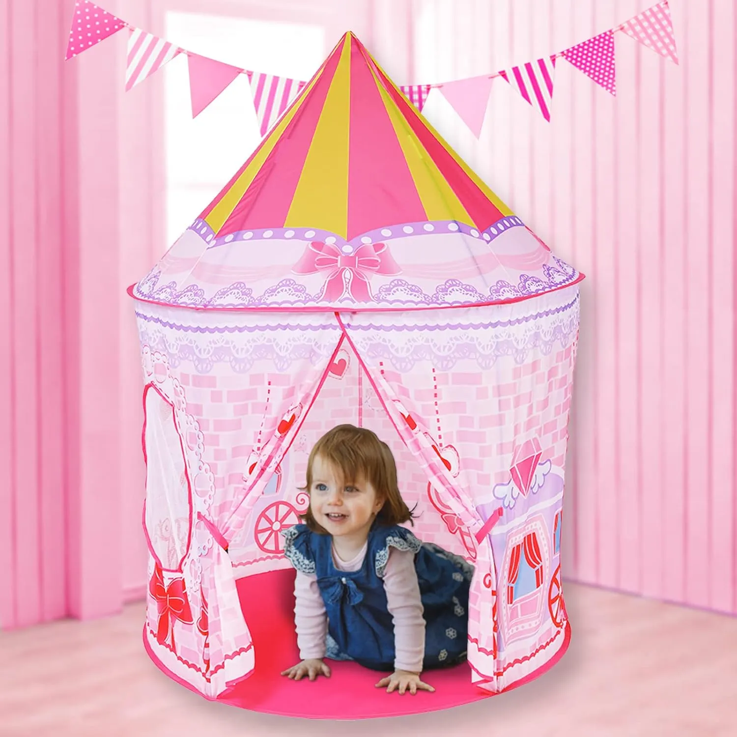 3pc Princess Fairy Tale Kids Play Tent, Cube Crawl Tunnel, Ball Pit for Toddlers, Indoor Outdoor Playhouse Castle Toys, Baby Boys Girls for 3 4 5 6 7 Years Old (Balls Not Included)