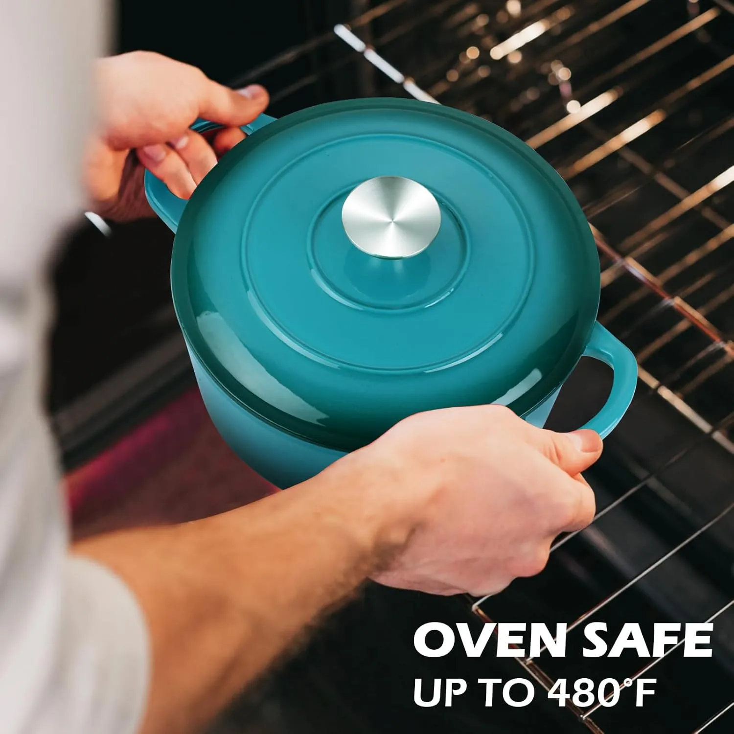 3QT Dutch Oven Pot with Lid, Leonyo 3 Quart Enameled Cast Iron Dutch Oven for Sourdough Bread Baking, Heavy Duty Cookware for Braising, Stews, Roasting, Lake Green