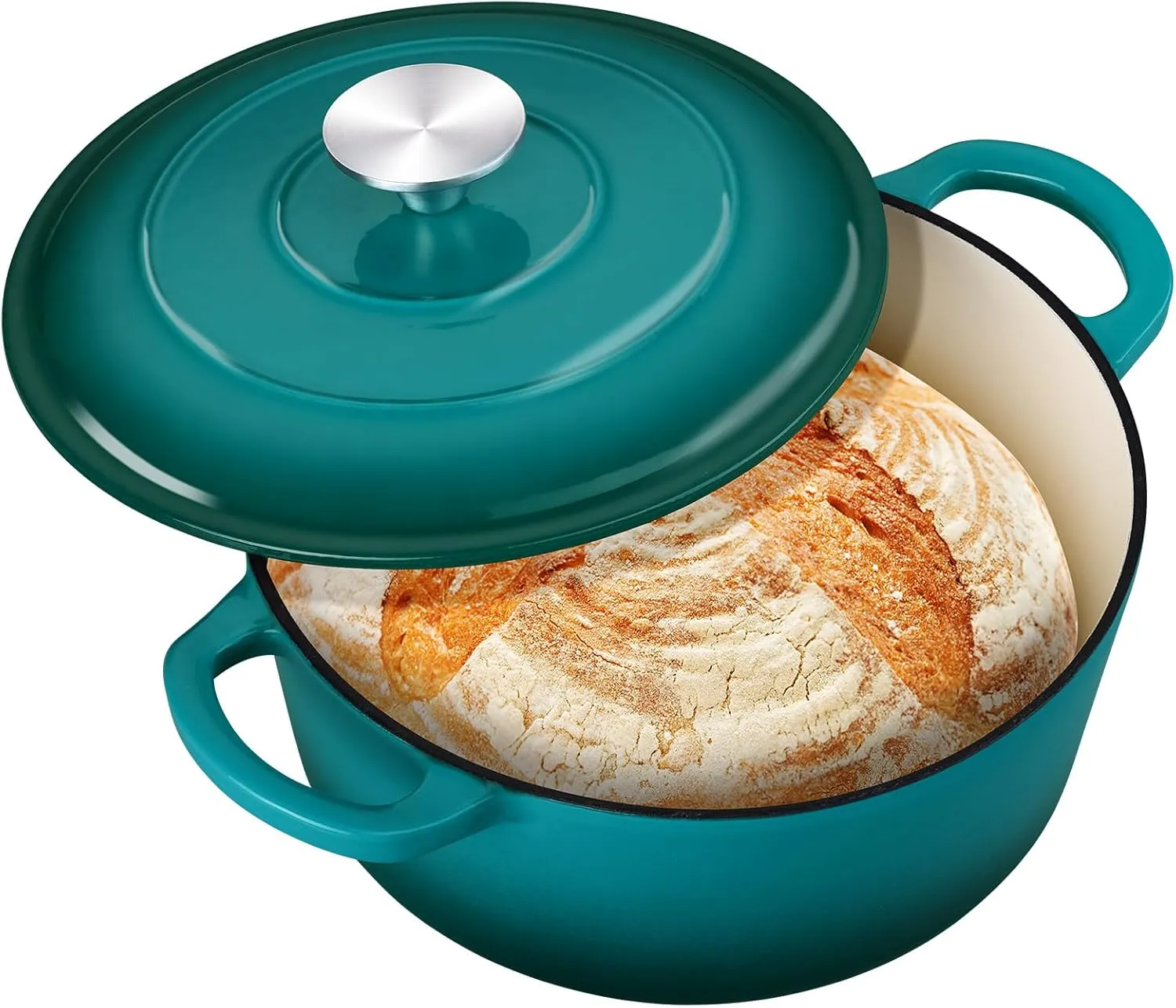 3QT Dutch Oven Pot with Lid, Leonyo 3 Quart Enameled Cast Iron Dutch Oven for Sourdough Bread Baking, Heavy Duty Cookware for Braising, Stews, Roasting, Lake Green