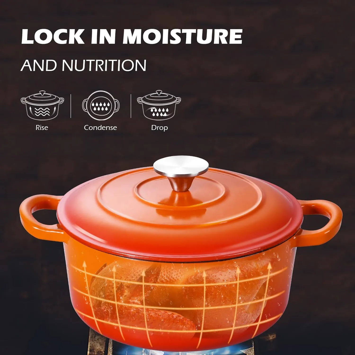 3QT Dutch Oven Pot with Lid, Leonyo 3 Quart Enameled Cast Iron Dutch Oven for Sourdough Bread Baking, Heavy Duty Cookware for Braising, Stews, Roasting, Orange