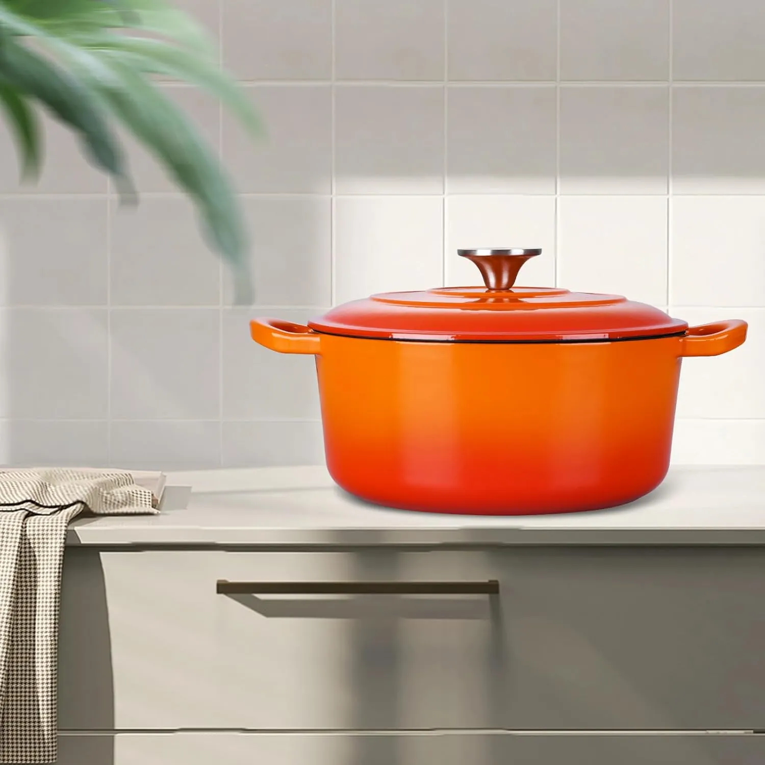 3QT Dutch Oven Pot with Lid, Leonyo 3 Quart Enameled Cast Iron Dutch Oven for Sourdough Bread Baking, Heavy Duty Cookware for Braising, Stews, Roasting, Orange