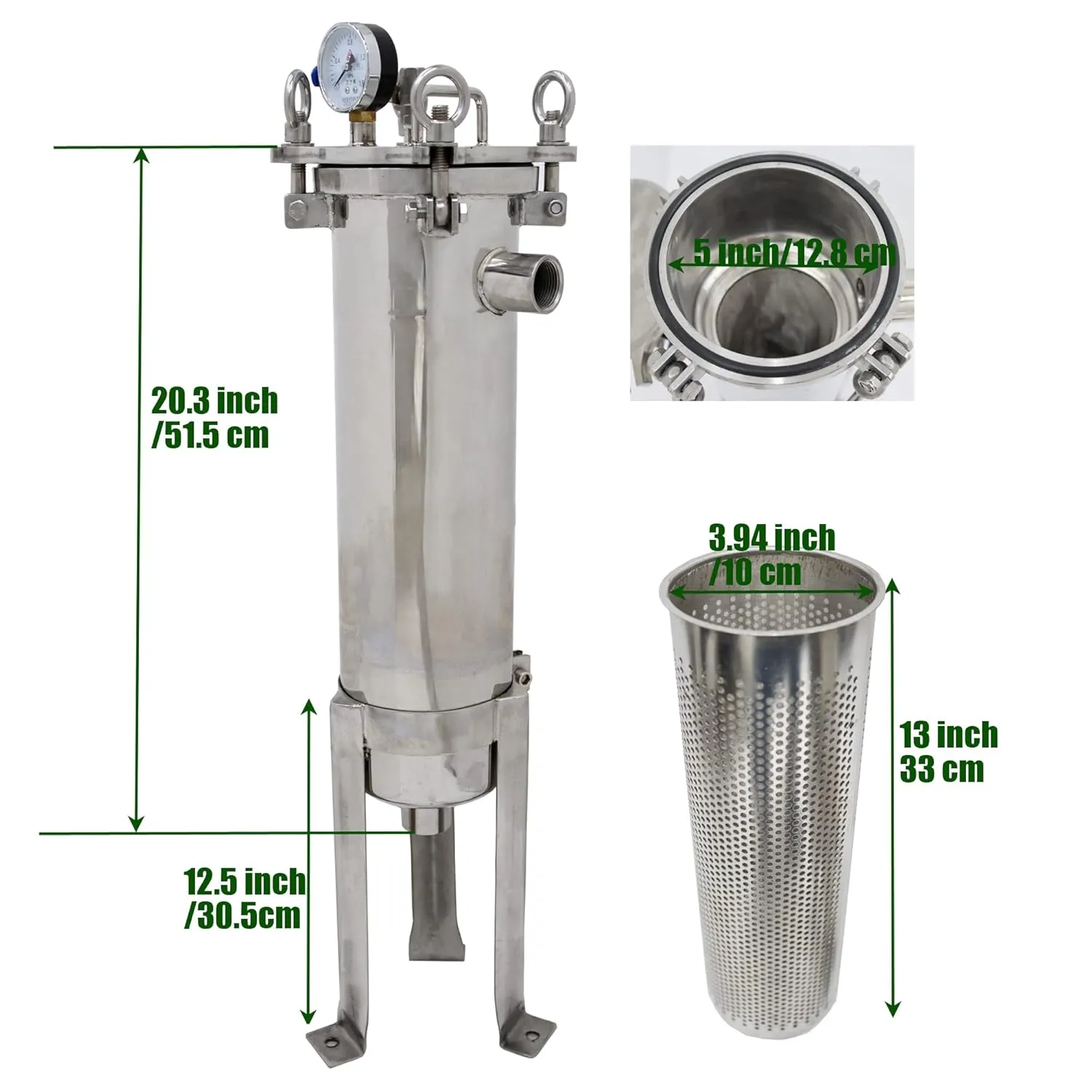 #4 Bag Filter Housing 304 Stainless Steel Filter Solid-Liquid Separation Tool 120PSI Industrial Sock Filter 1" Fnpt in/Out Bag Water Filter Purification Equipment