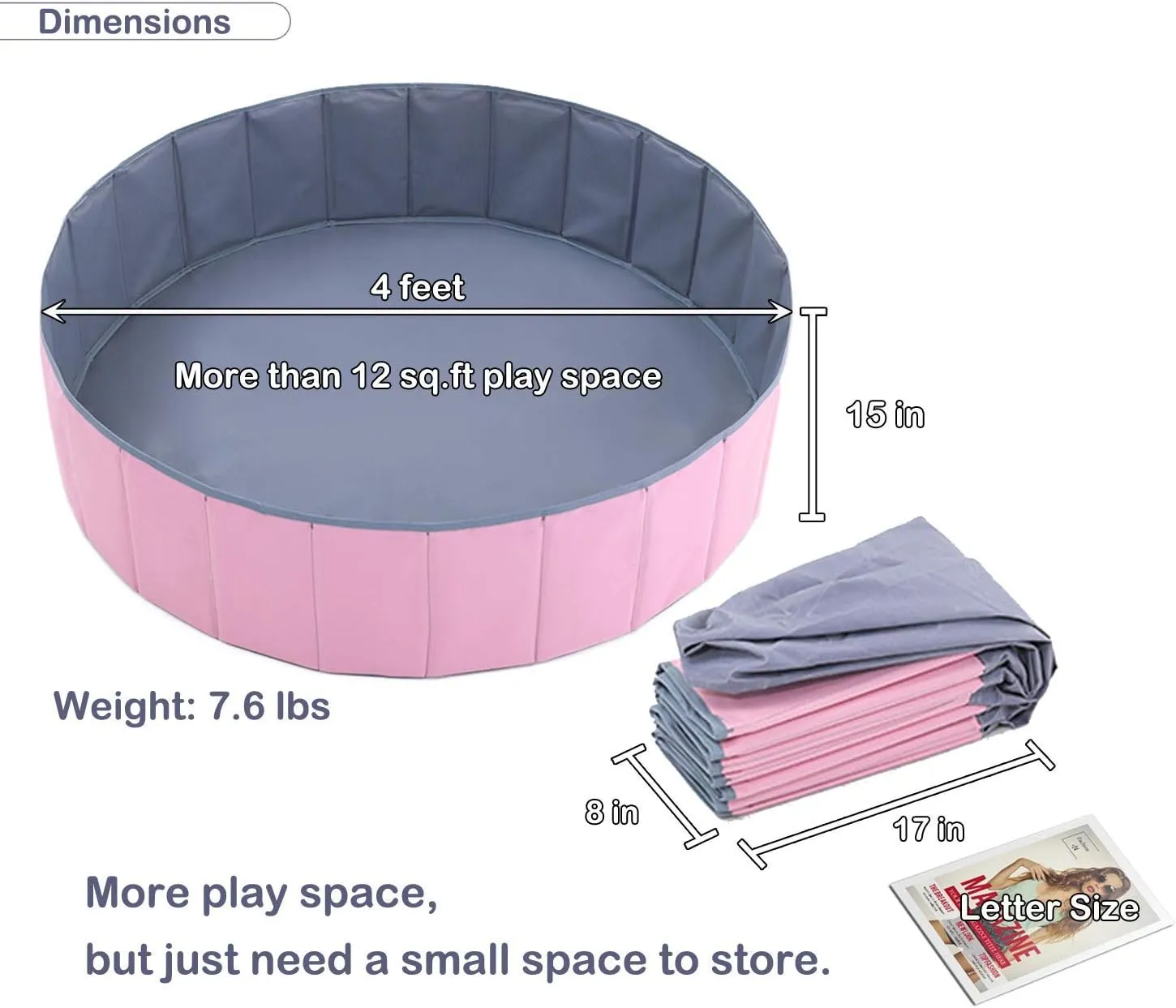 4 feet Ball Pit for Kids/Baby Play Yard/Baby Playpen/Fence for Baby, Holds Over 1000 Balls, Folding Portable, No Need Inflate, More Than 12 Sq.ft Play Space