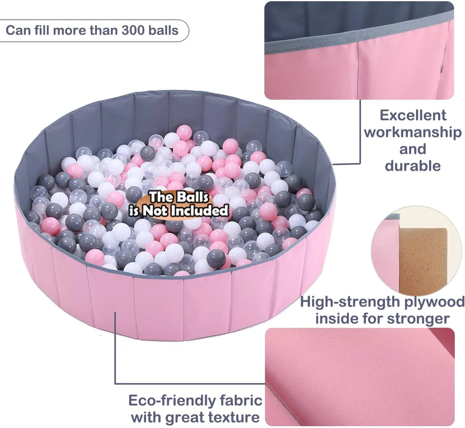 4 feet Ball Pit for Kids/Baby Play Yard/Baby Playpen/Fence for Baby, Holds Over 1000 Balls, Folding Portable, No Need Inflate, More Than 12 Sq.ft Play Space