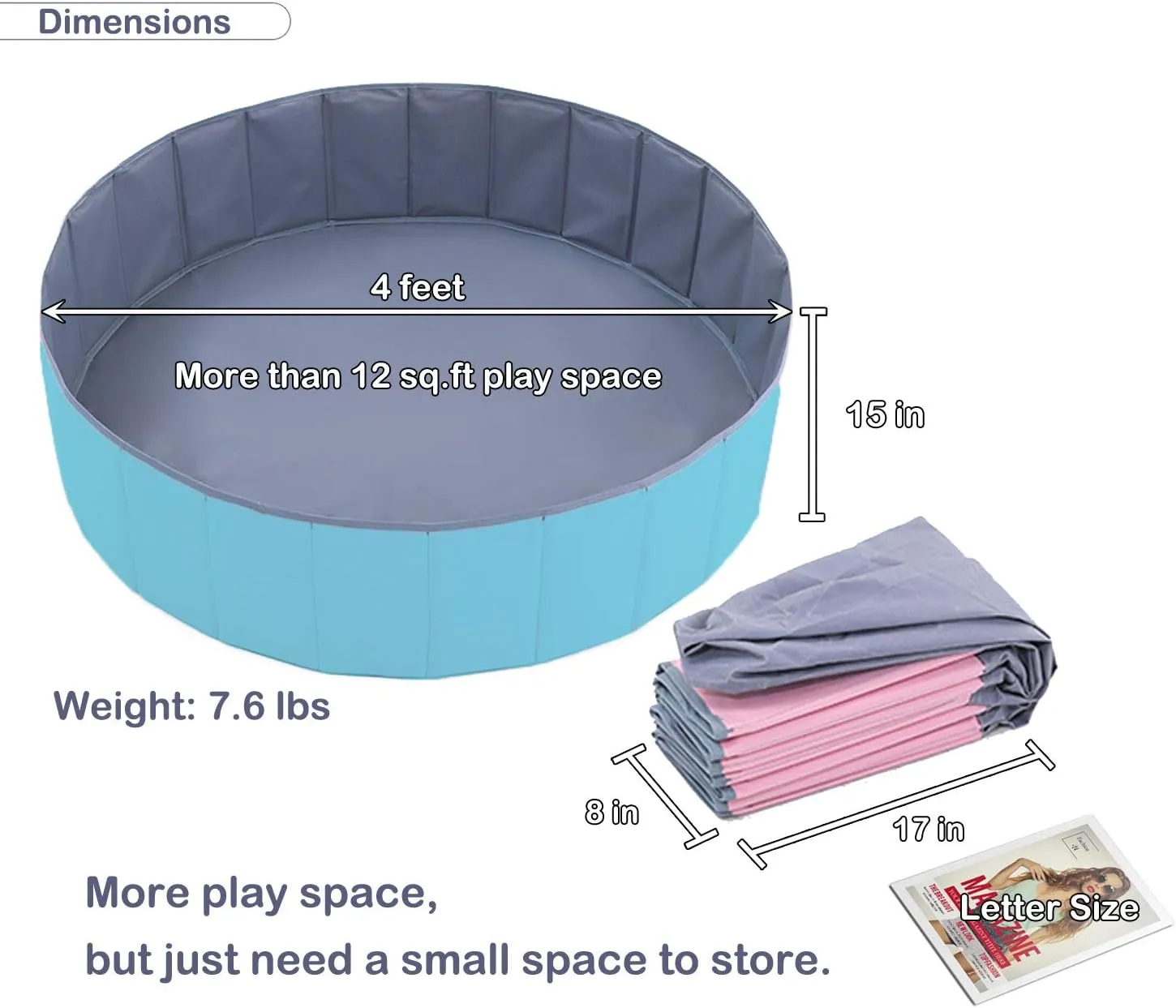 4 feet Ball Pit for Kids/Baby Play Yard/Baby Playpen/Fence for Baby, Holds Over 600 Balls, Folding Portable, No Need Inflate, More Than 12 Sq.ft Play Space, Light Blue