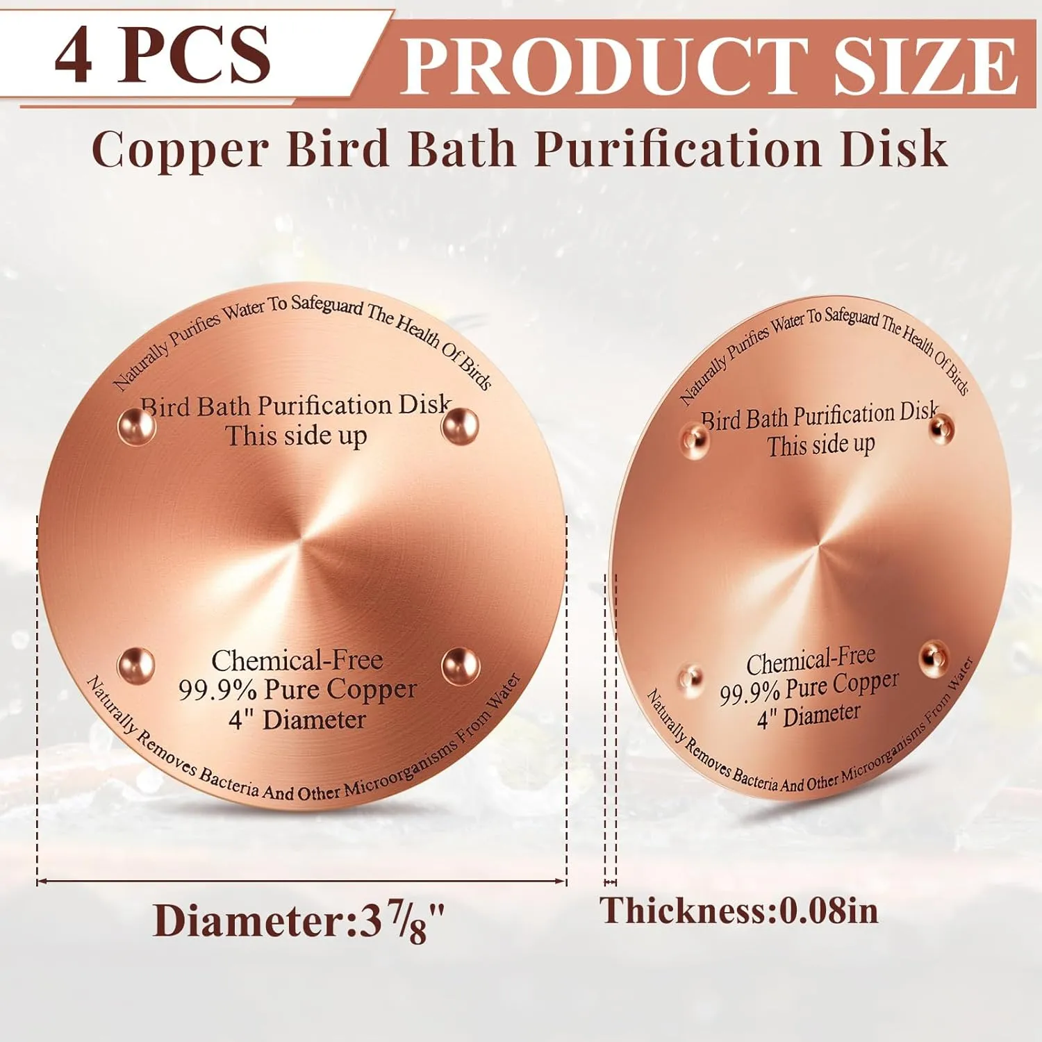 4 Pcs Copper Bird Bath Purification Disk 2mm Thick Reinforced Bird Bath Cleaner, 4 Inch in Diameter (Classic)