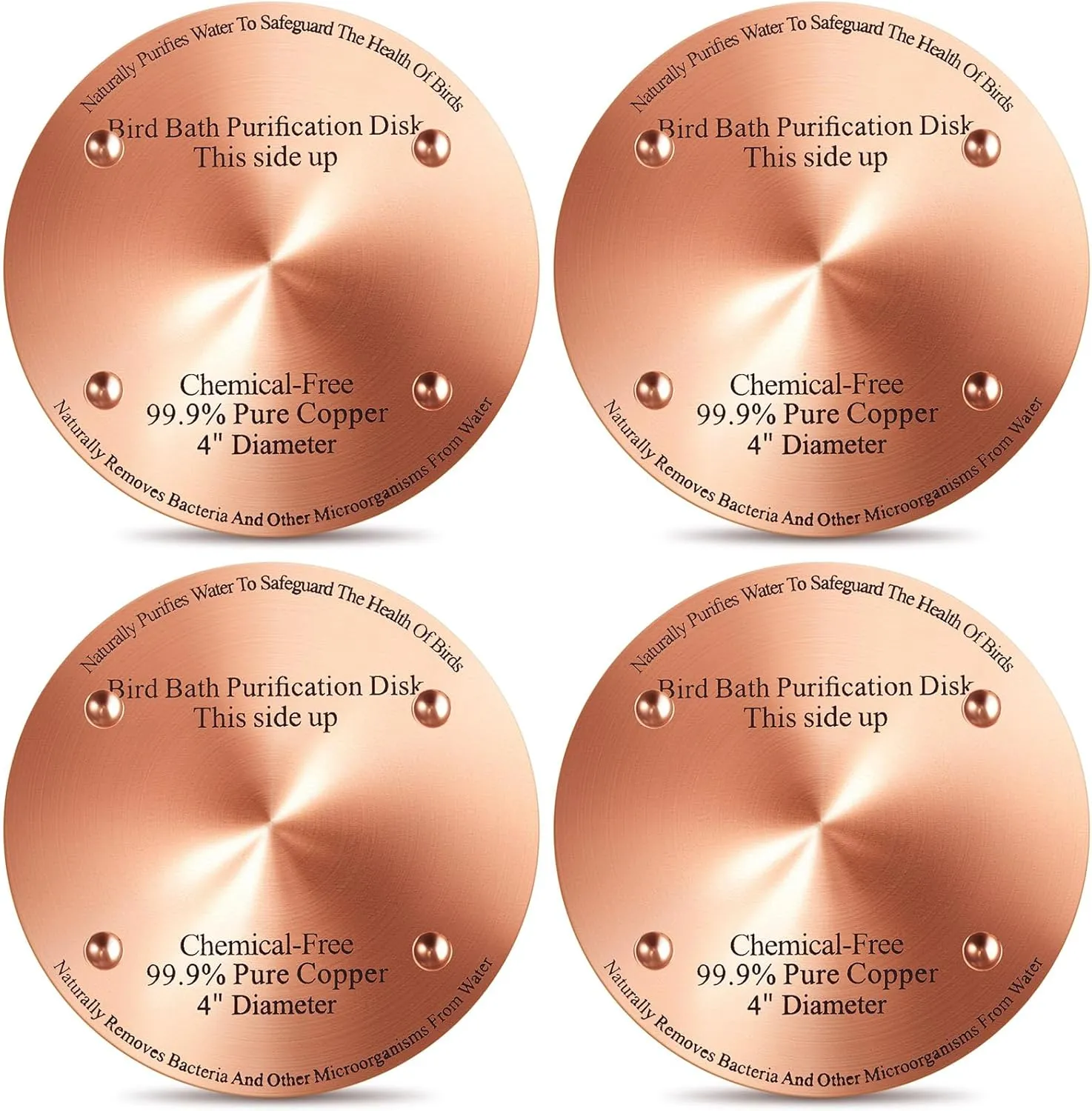 4 Pcs Copper Bird Bath Purification Disk 2mm Thick Reinforced Bird Bath Cleaner, 4 Inch in Diameter (Classic)