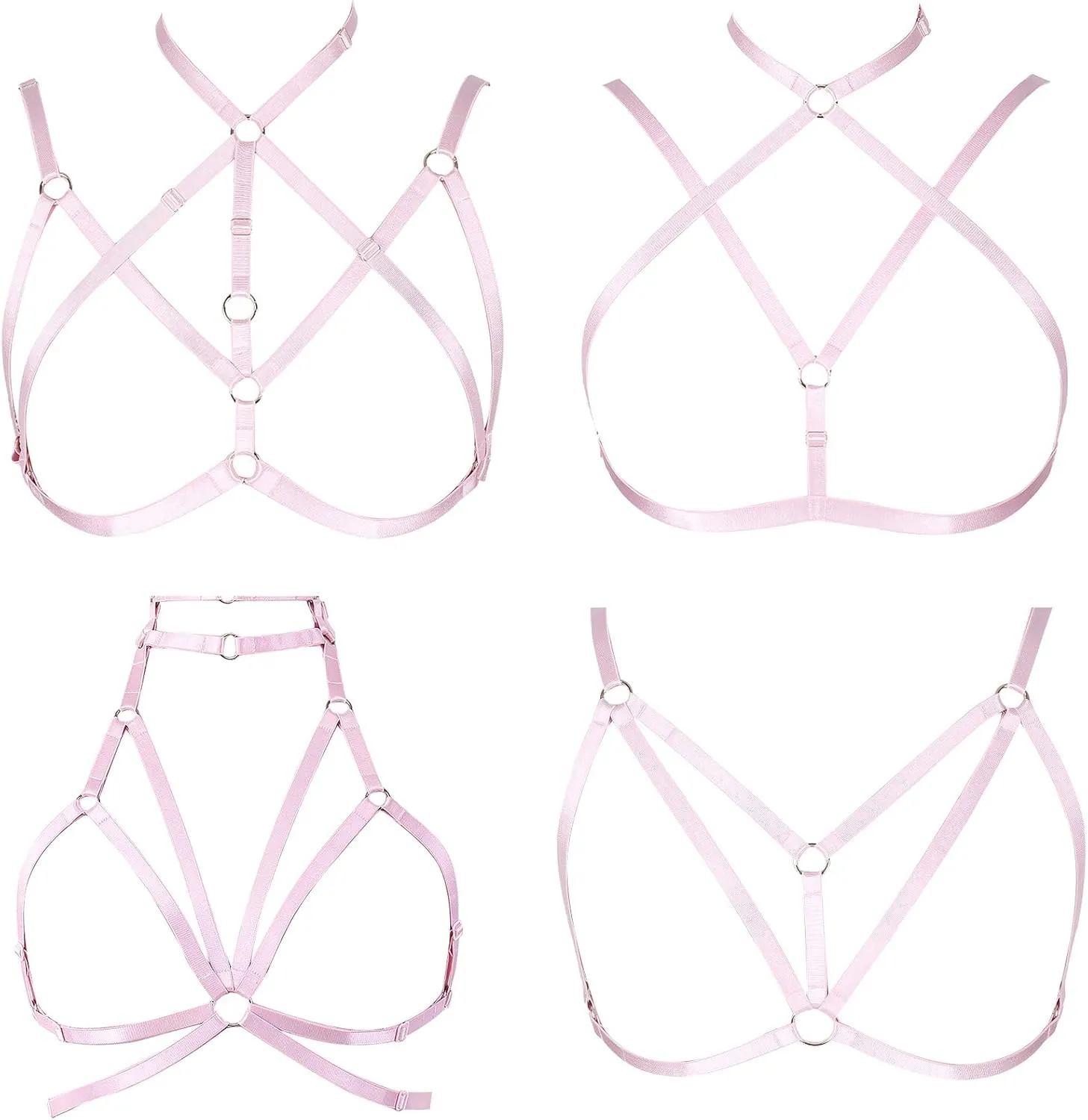 4 Pieces of Women's Harness Bra Elastic Crop Top Cage Bra Without Cup Hollow Adjustable Gothpunk Halloween Dance Costume