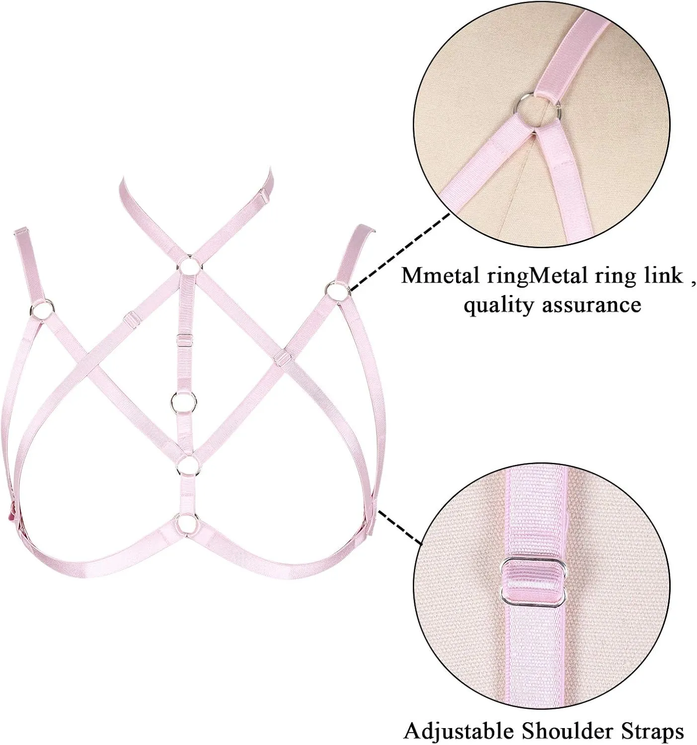 4 Pieces of Women's Harness Bra Elastic Crop Top Cage Bra Without Cup Hollow Adjustable Gothpunk Halloween Dance Costume