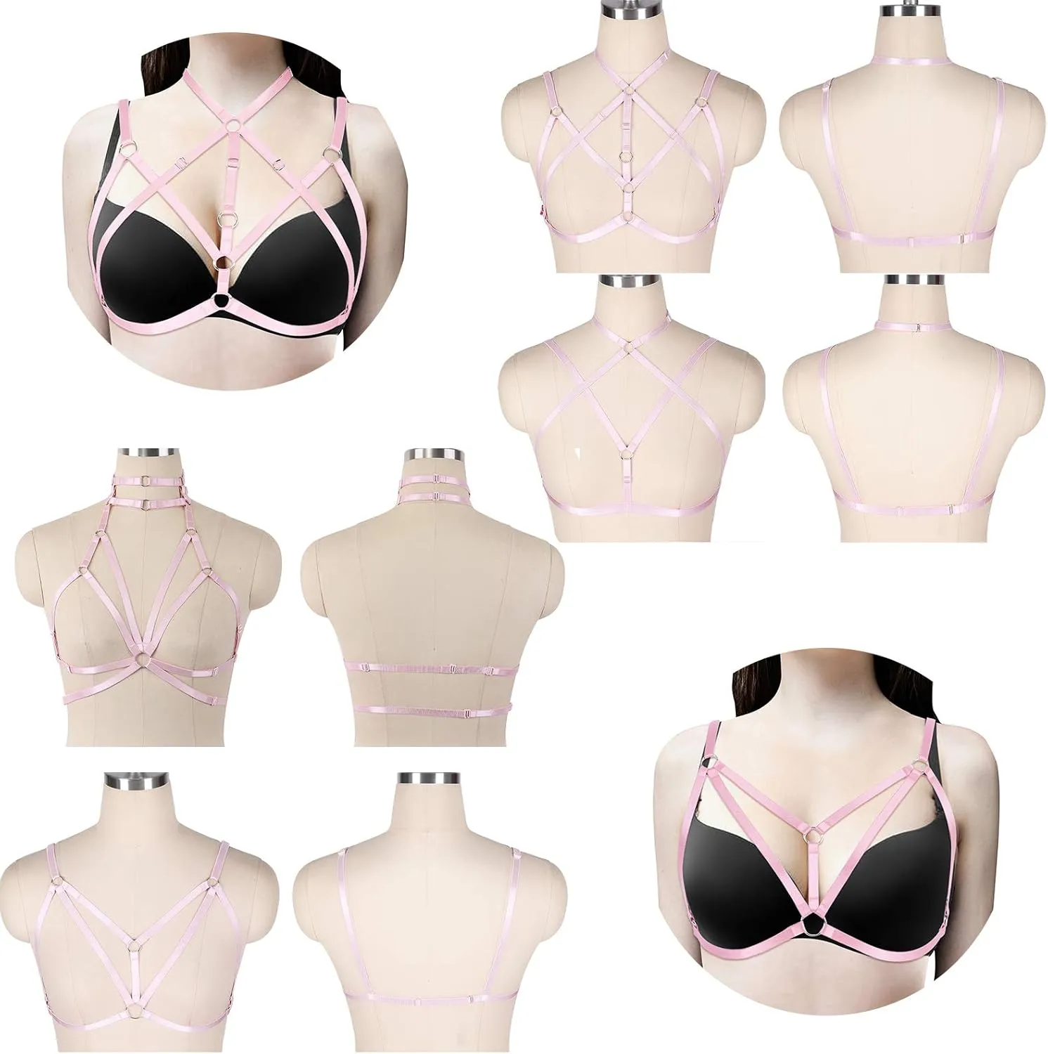 4 Pieces of Women's Harness Bra Elastic Crop Top Cage Bra Without Cup Hollow Adjustable Gothpunk Halloween Dance Costume