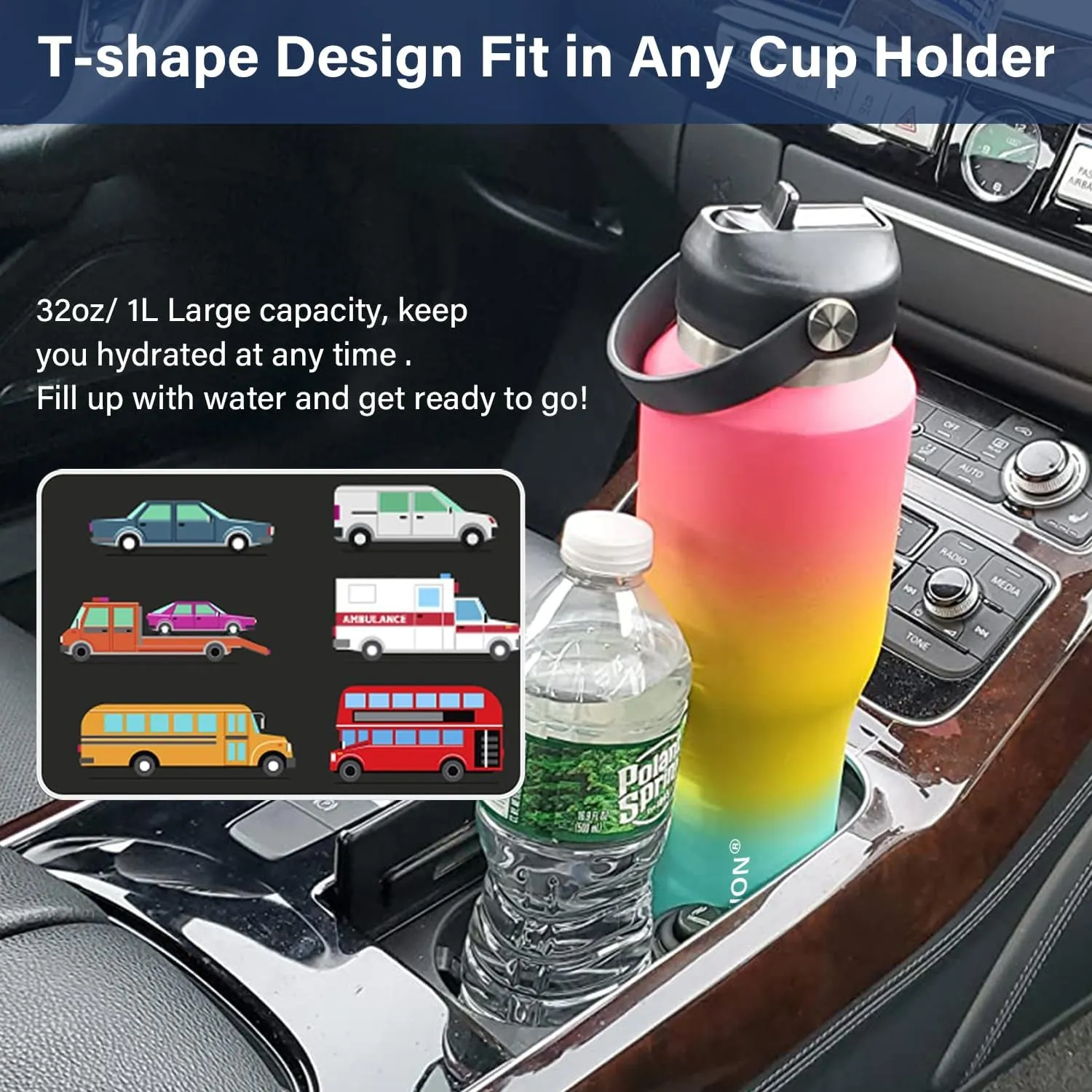 40 oz Insulated Water Bottle with Straw fit in Car Cup Holder(Cold 48 hrs, Hot 24 hrs) Drinking Bottle with Straw Lid, Spout Lid and Flex Cap Leakproof Travel Thermo Mug，Mint - Cobalt