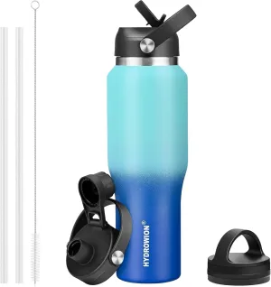 40 oz Insulated Water Bottle with Straw fit in Car Cup Holder(Cold 48 hrs, Hot 24 hrs) Drinking Bottle with Straw Lid, Spout Lid and Flex Cap Leakproof Travel Thermo Mug，Mint - Cobalt