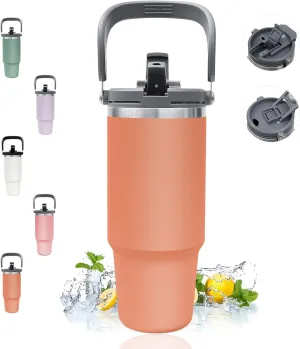 40 oz Tumbler with Handle and Straw, Insulated Tumbler, Water Bottle, Travel Coffee Mug, Leak Proof Tumbler, Stainless Steel Cup with Handle, Cold for 24h, Hot for 12h