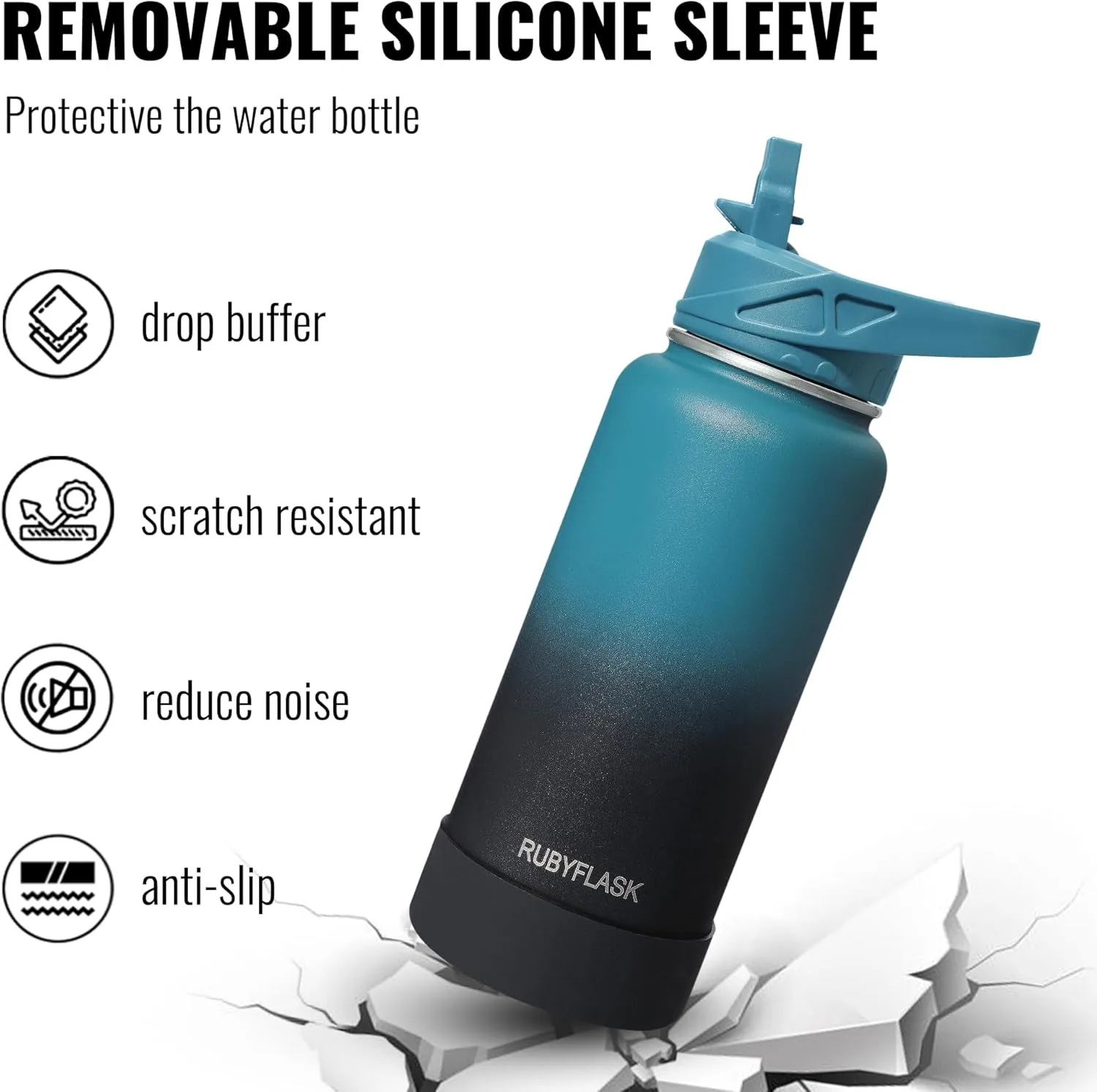 40oz Insulated Water Bottle with Straw, Stainless Steel Metal Vacuum Water Flask, Large Thermos Water bottle with Leakproof 3 Lids for Travel, Camping, Gym Sports Indigo Black