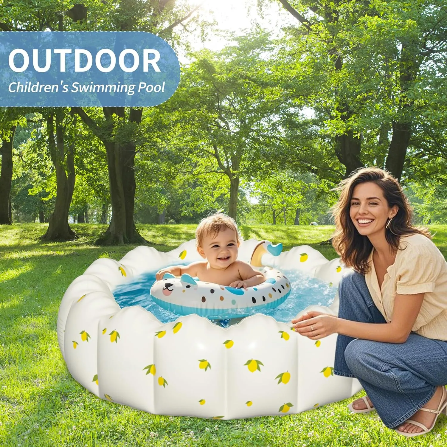 40" Extra Large Inflatable Baby Pool, Portable Toddler Pool, Piscina para bebés Suit for Aged 0-3 Years Girls and Boys, Garden and Backyard Summer Water Party(Yellow Mango)