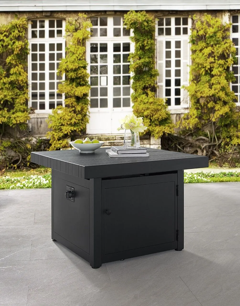 42" Square Functional Fire Pit - Uneven Slat Wenge Top