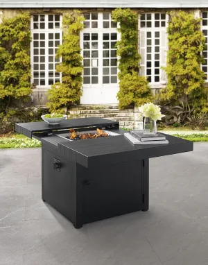 42" Square Functional Fire Pit - Uneven Slat Wenge Top