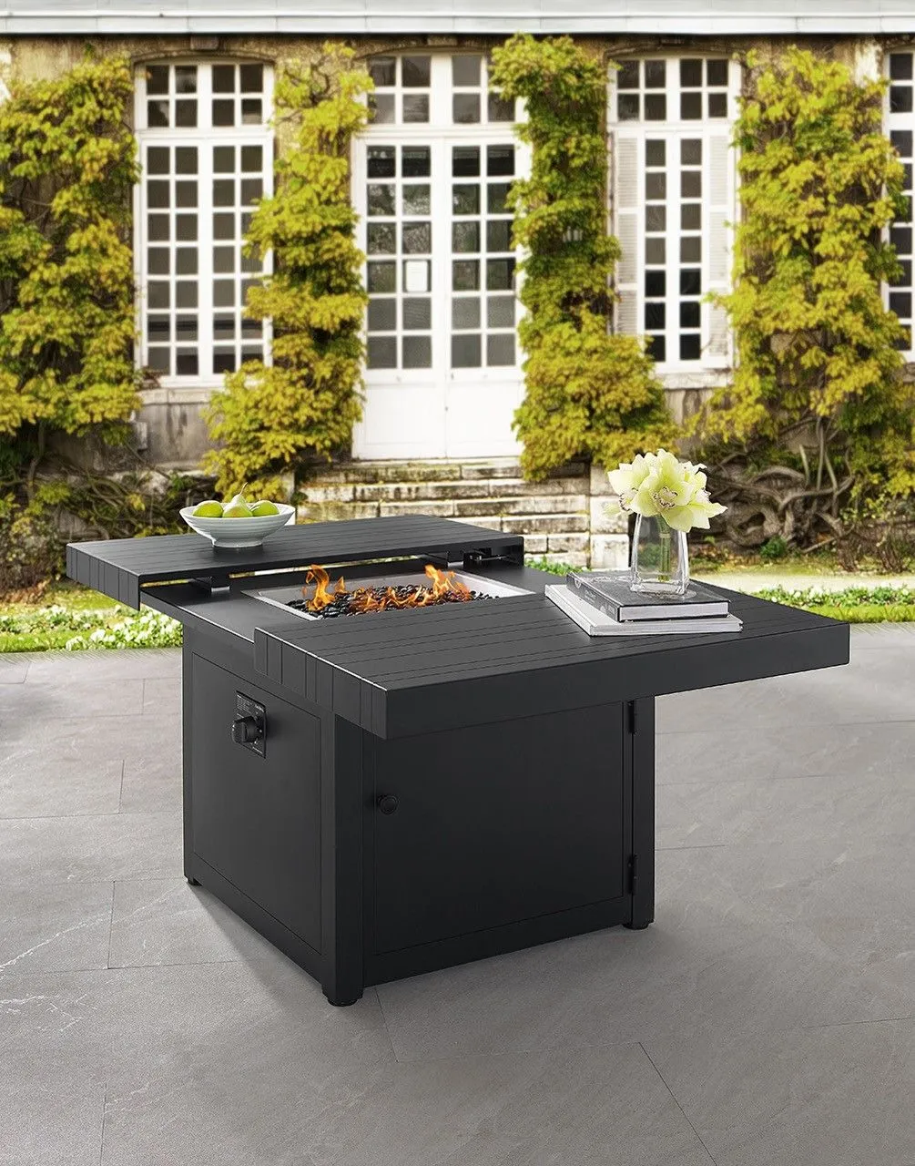 42" Square Functional Fire Pit - Uneven Slat Wenge Top