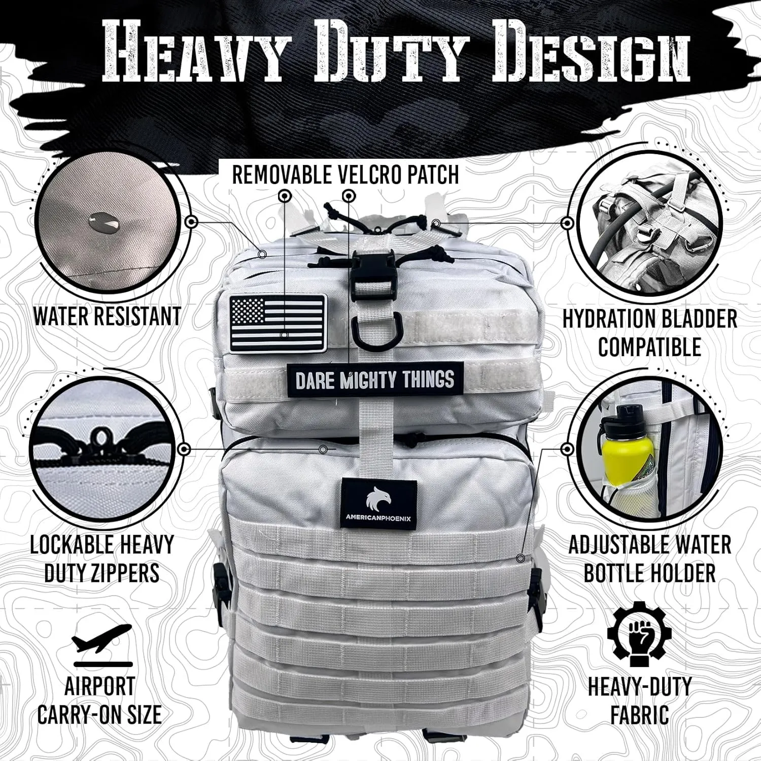 45L Elite Tactical Backpack | 3X Stronger Work & Military Backpack | Water Resistant and Heavy Duty | 3 Day MOLLE Bug Out Bag (Polar White)