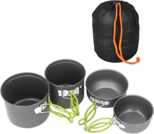 4Pcs Camping Pot Kit Camping Cooking Set Portable Aluminum Alloy Camping Cookware Mess Kit with Folding Handle for Backpacking, Outdoor Hiking and Picnic