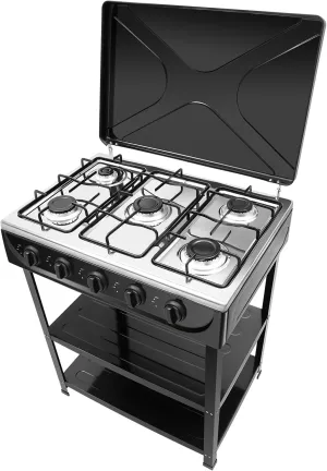 5 Burner Gas Stove Portable Stove Set with Support Leg Stand, Manual Ignition Camping Stove, Camping Cookware Set for Apartment, Outdoor Cooking Camping (Black)