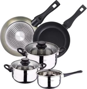 5-Piece Stainless Steel Cookware Set with Green Neon Frying Pan Set (22 and 26 cm) in Forged Aluminium Suitable for Induction