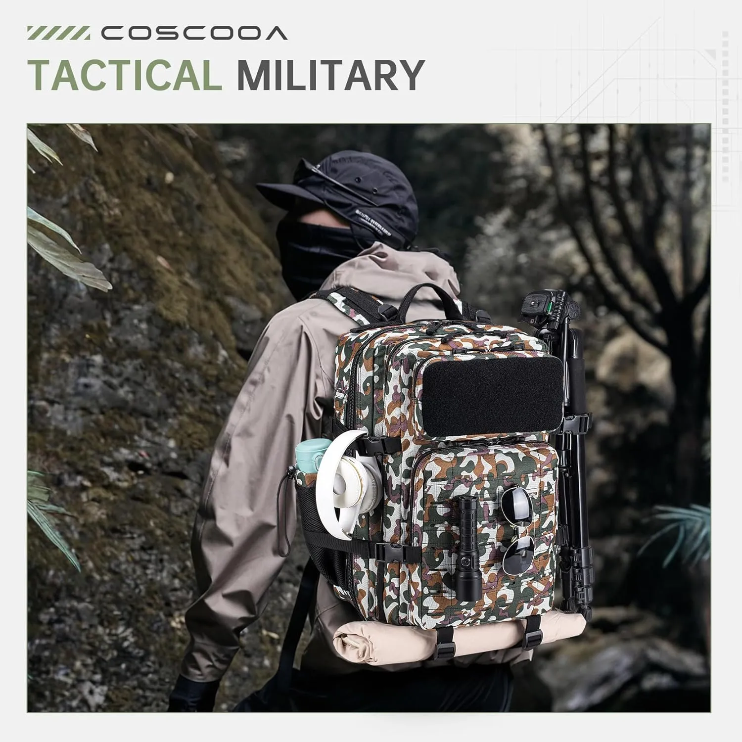 50L Military Tactical Backpack for Men,Water Resistant Day Backpack Molle Army 3 Days Assault Pack Bug Out Bag,Heavy Duty Hiking Treeking Rucksack