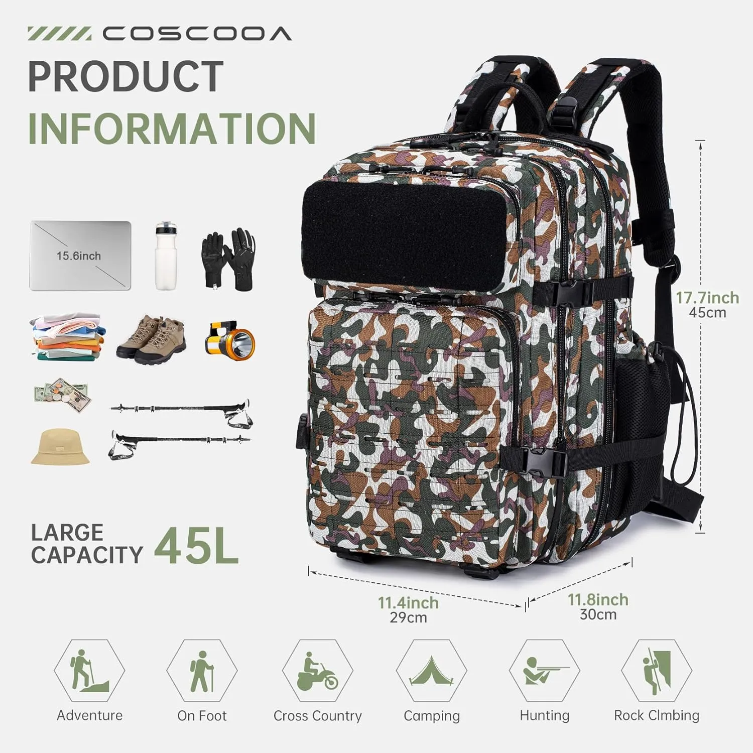 50L Military Tactical Backpack for Men,Water Resistant Day Backpack Molle Army 3 Days Assault Pack Bug Out Bag,Heavy Duty Hiking Treeking Rucksack