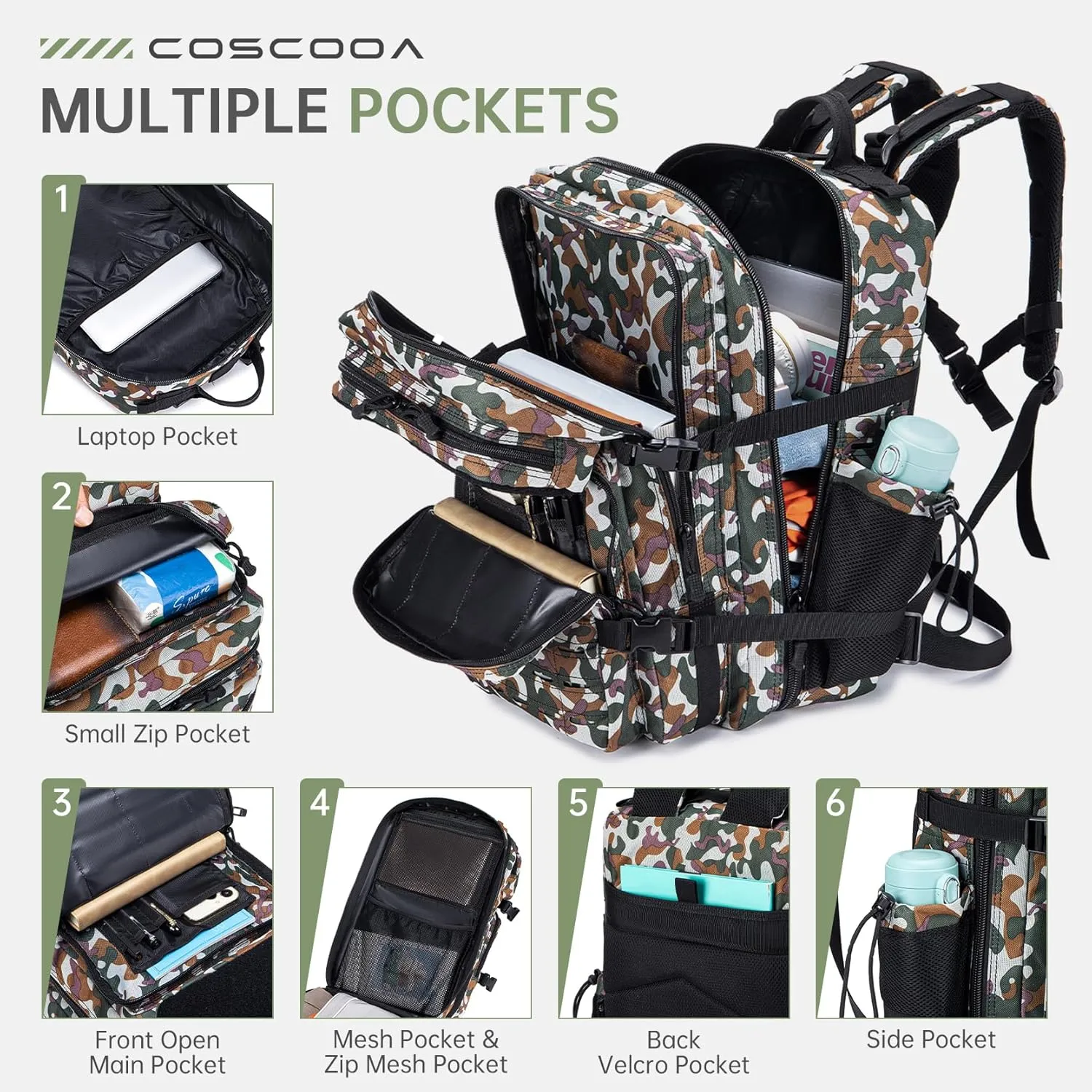 50L Military Tactical Backpack for Men,Water Resistant Day Backpack Molle Army 3 Days Assault Pack Bug Out Bag,Heavy Duty Hiking Treeking Rucksack