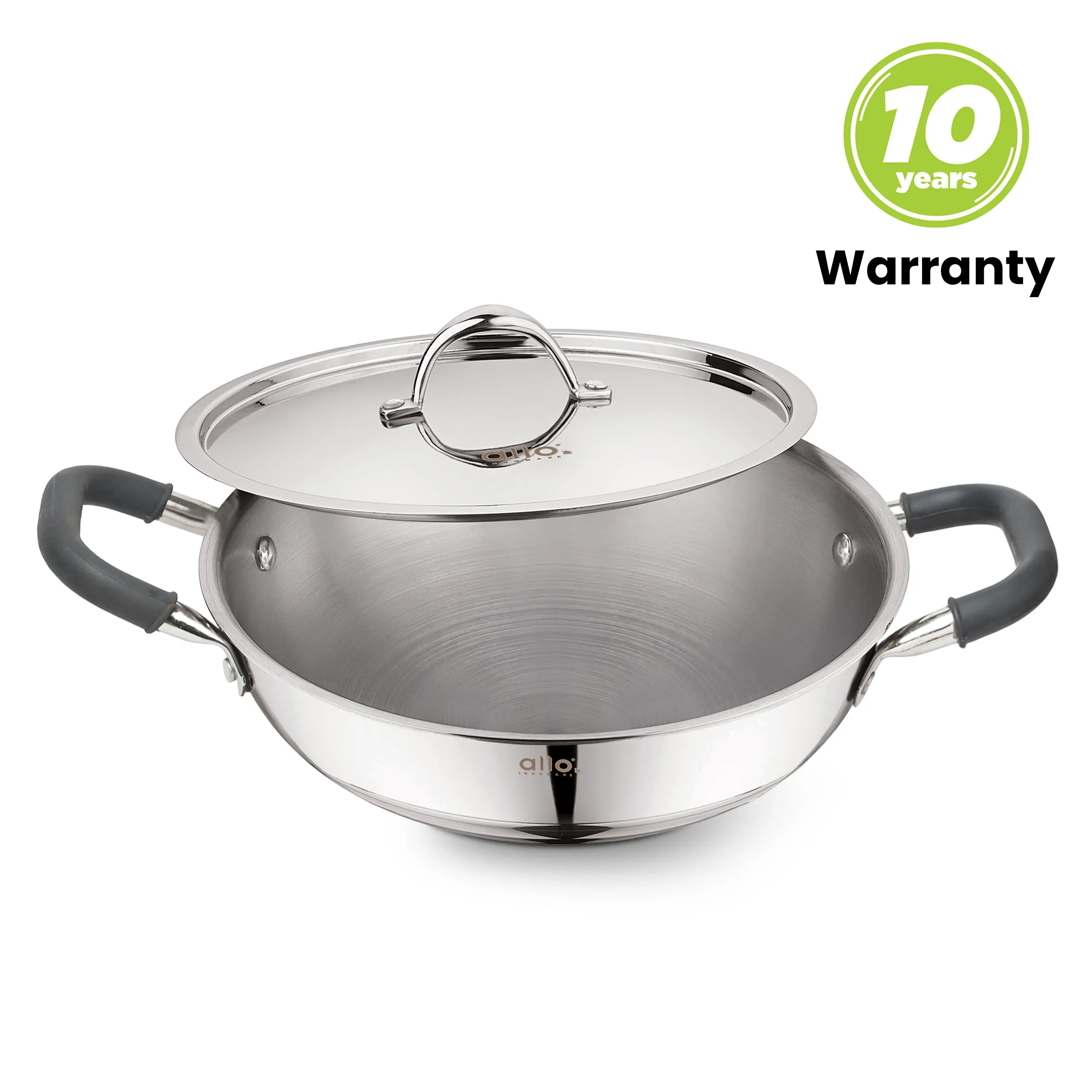 5.5L Allo CookSafe TriPly Kadhai | Stainless Steel | With Stainless Steel Lid | Induction Friendly | 30cm
