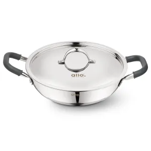 5.5L Allo CookSafe TriPly Kadhai | Stainless Steel | With Stainless Steel Lid | Induction Friendly | 30cm