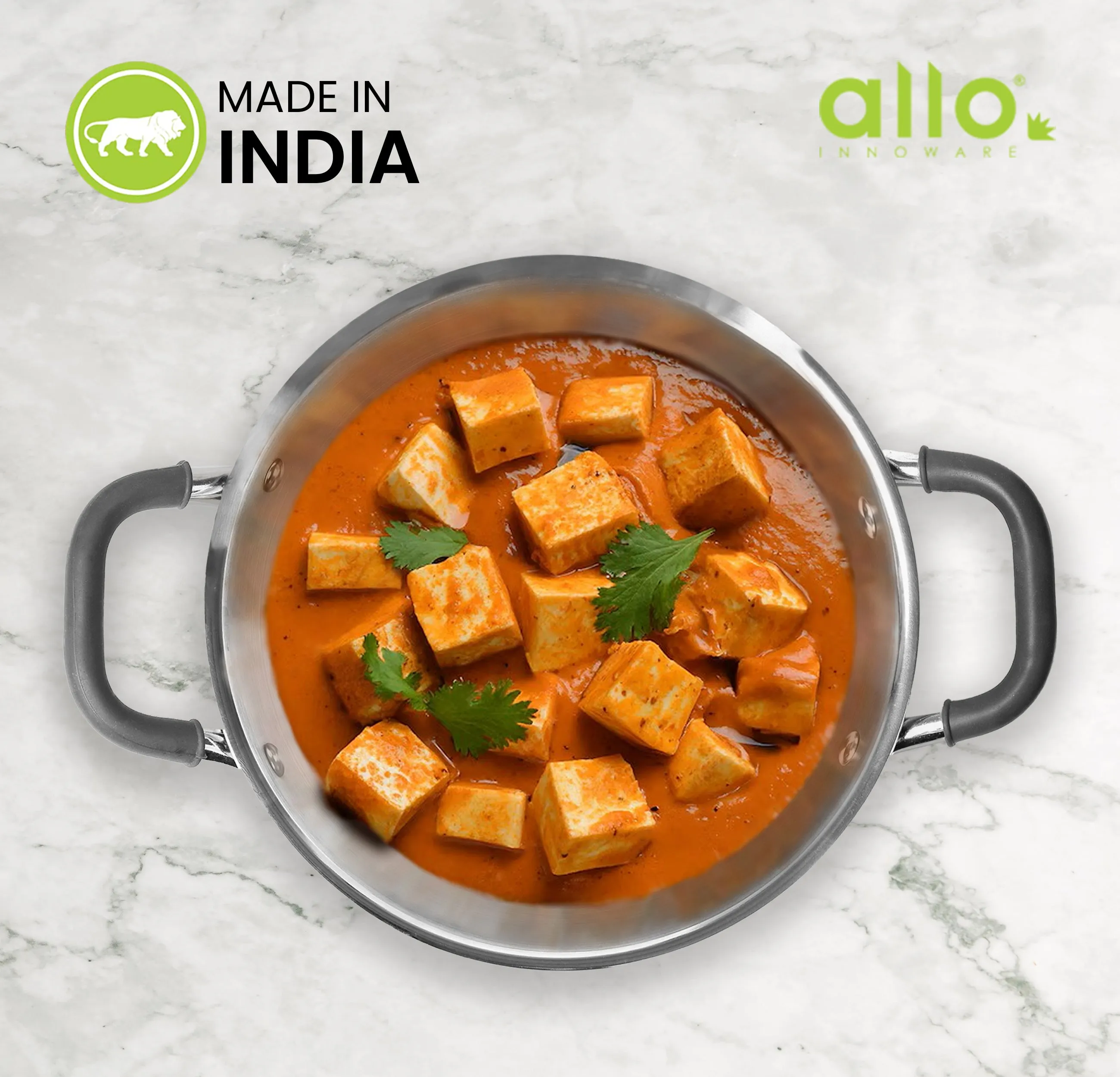 5.5L Allo CookSafe TriPly Kadhai | Stainless Steel | With Stainless Steel Lid | Induction Friendly | 30cm