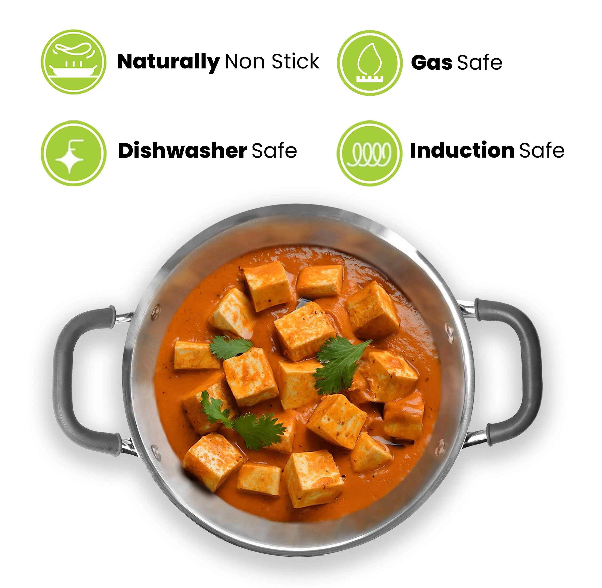 5.5L Allo CookSafe TriPly Kadhai | Stainless Steel | With Stainless Steel Lid | Induction Friendly | 30cm