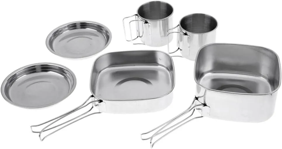 6 Pcs Multipurpose Folding Steel Pot Cookware Set Cooking Supplies Camping