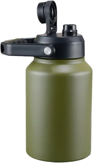 64oz 128oz Wide Mouth Insulated Vacuum Water Bottle Jug With Handle, Gallon Stainless Steel Ice Bucket Travel Mug Large Sports Canteen (Olive green, 64 Ounces)