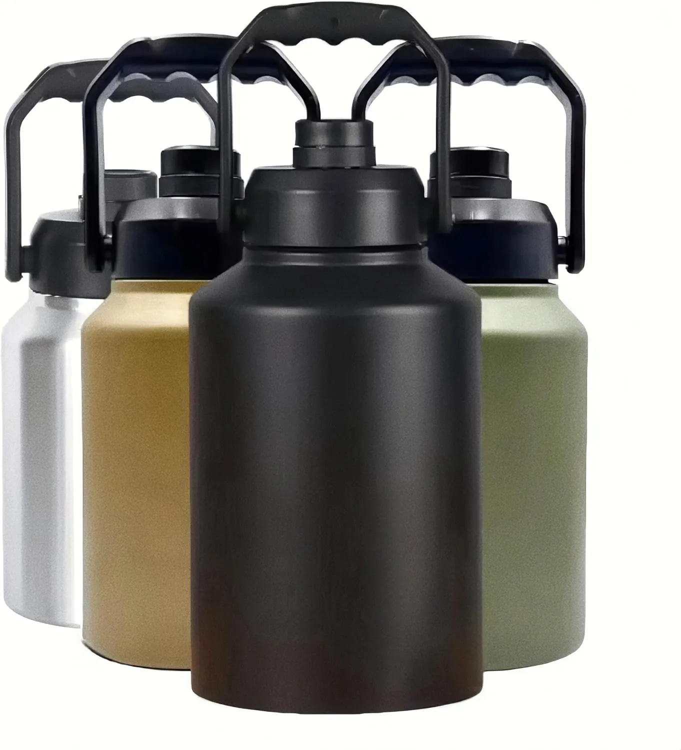 64oz 128oz Wide Mouth Insulated Vacuum Water Bottle Jug With Handle, Gallon Stainless Steel Ice Bucket Travel Mug Large Sports Canteen (Olive green, 64 Ounces)