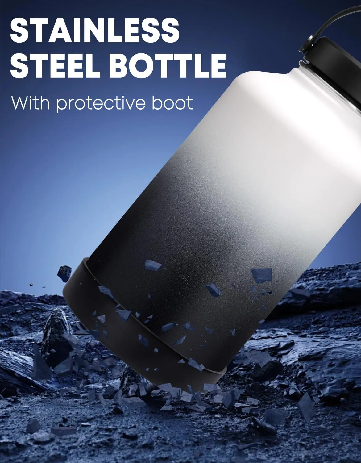 64oz Stainless Steel Water Bottles with Straw - Flex Lids, Shoulder Carrier Bag, Protective Cup Mat, 1/2 Gallon Metal Jug BPA Free, Vacuum Thermo Bottle for Women Men, Gym Outdoor Working