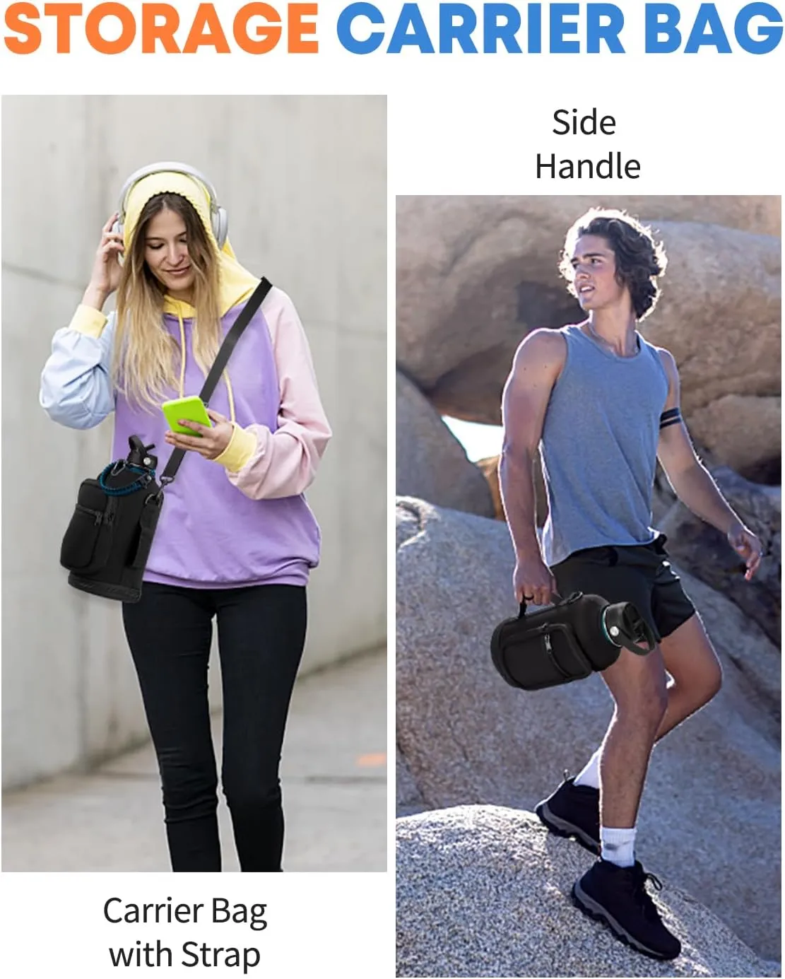 64oz Stainless Steel Water Bottles with Straw - Flex Lids, Shoulder Carrier Bag, Protective Cup Mat, 1/2 Gallon Metal Jug BPA Free, Vacuum Thermo Bottle for Women Men, Gym Outdoor Working