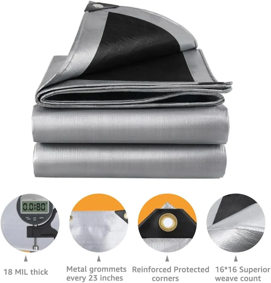 6x10 Feet Tarp,18 Mil Heavy Duty Tarp,UV Resistant,Tear Resistant,Outdoor Tarps Cover with Reinforced Edge Grommets for Roofs,Patios,Camping,Trucks,Yachts (6ft x 10ft)