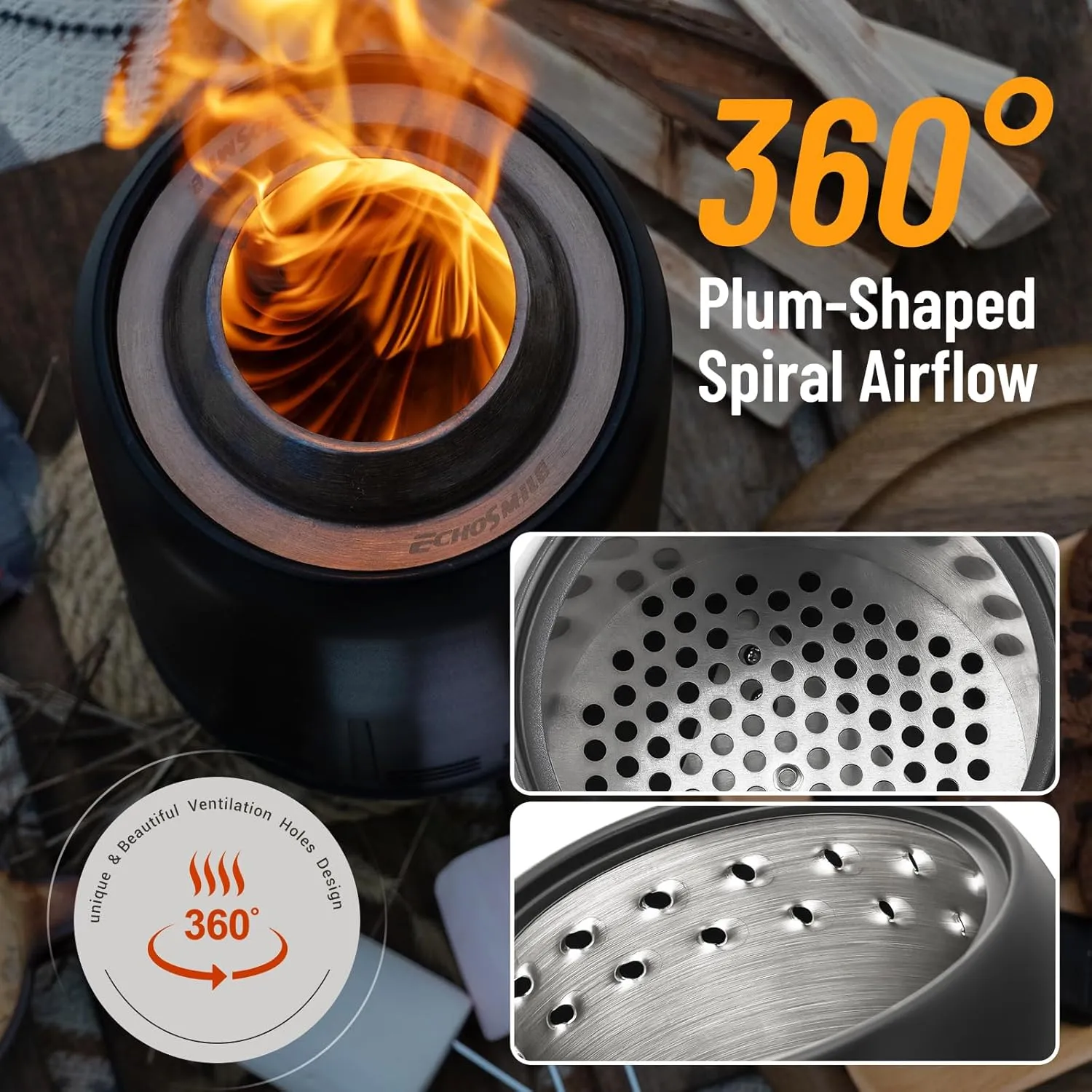 7 Inch Tabletop Fire Pit with Stand Smokeless 304 Stainless Steel Fire Pit for Camping Outdoor & Patio-Wood Burning or Pellet Fueled Portable Bonfire